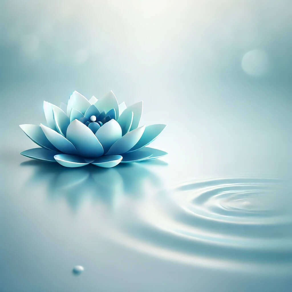 A serene and calming Blue Lotus flower floating on tranquil water, symbolizing wellness and natural safety.