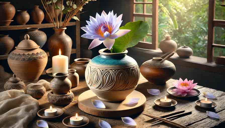 Blue Lotus in Pottery, Art And Decorative Uses